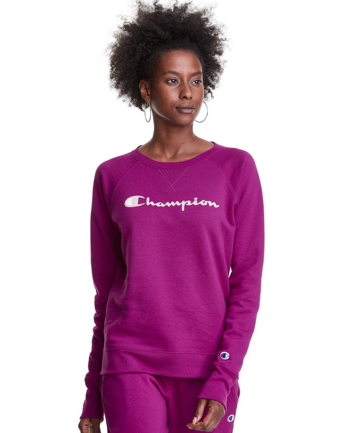 Champion Powerblend Fleece Classic Crew Script Logo Sweatshirt Dames - Roze - Belgie 9523EOPWX